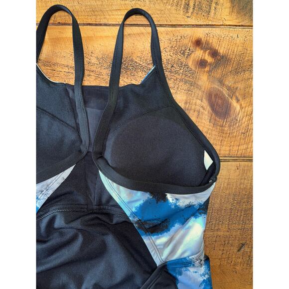 Womens Nike Swim Blue Black Cascade High Neck Racerback One-Piece Swimsuit Large - Picture 9 of 11